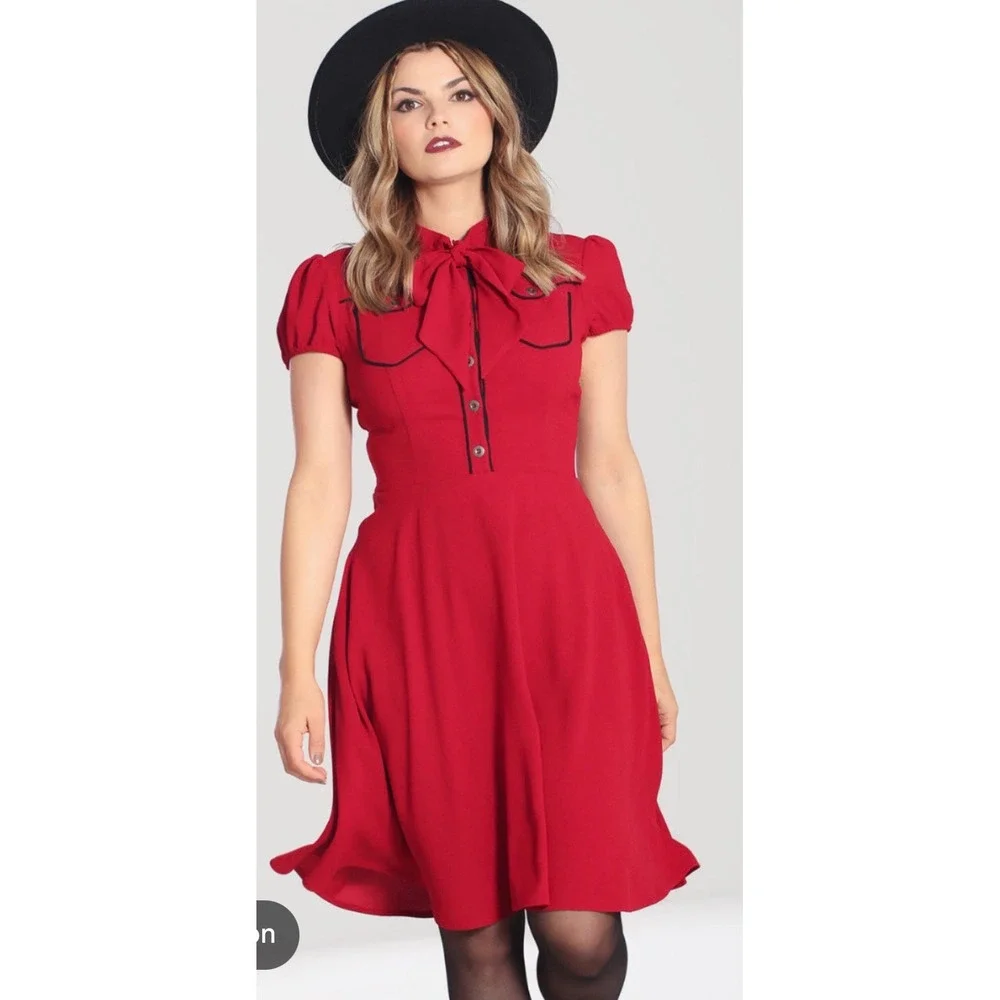 Hell Bunny | Dresses | Hell Bunny Millie Red Western Bow Tie Dress Large  Rockabilly Pinup Fit Flare | Poshmark